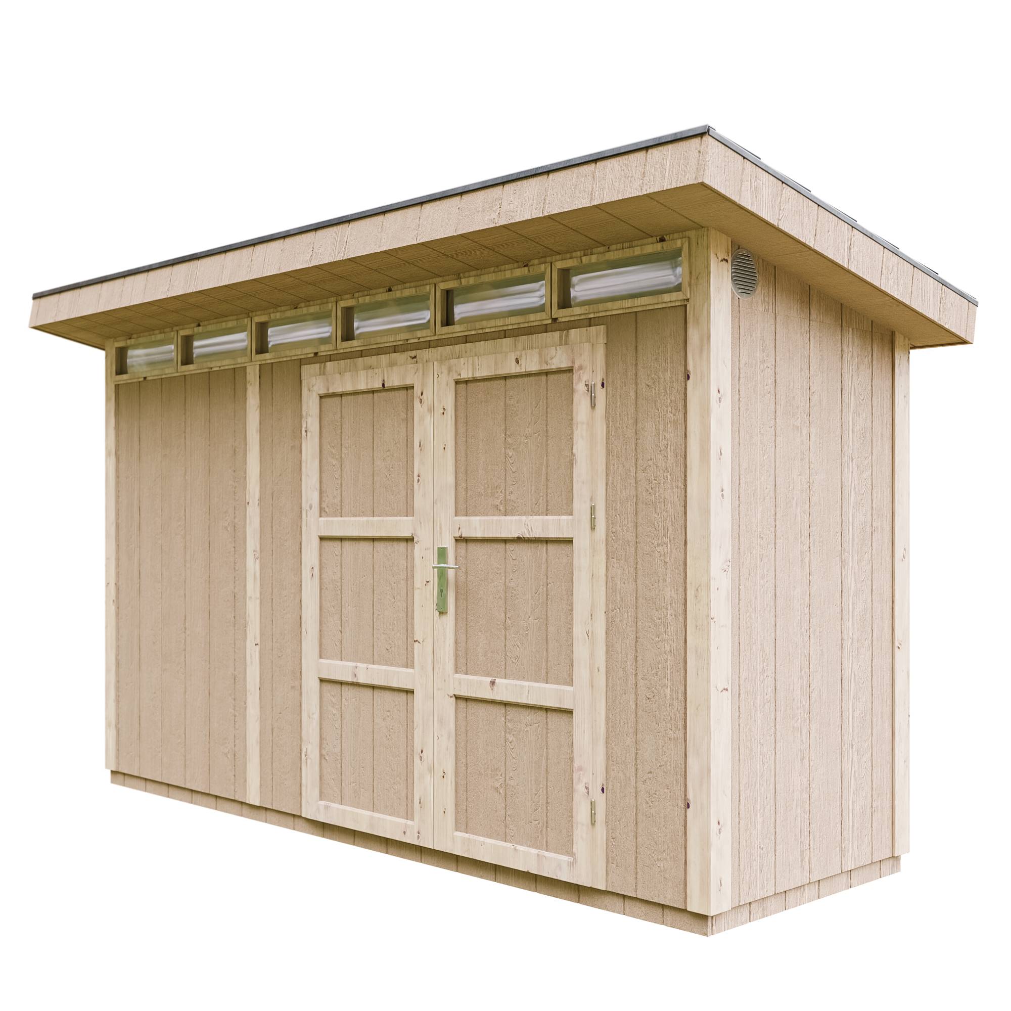 Timbela - Abri de Jardin Qualité Premium 4m² / L161xL412cm - Kit tout compris avec sol, tuiles bitumineuses, set de peinture - Timbela M902A-TERRA BROWN - Image 2