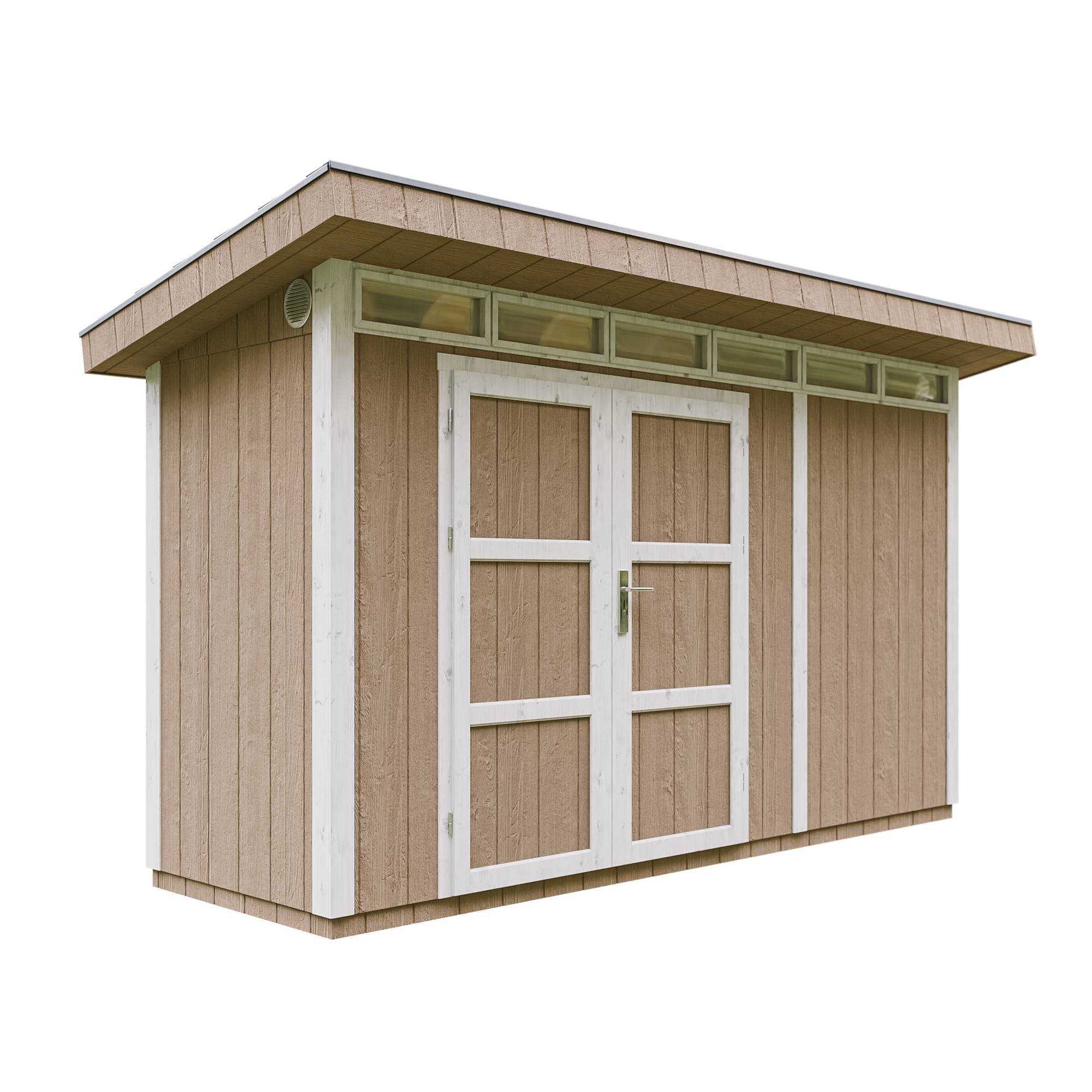 Timbela - Abri de Jardin Qualité Premium 4m² / L161xL412cm - Kit tout compris avec sol, tuiles bitumineuses, set de peinture - Timbela M902A-TERRA BROWN - Image 1