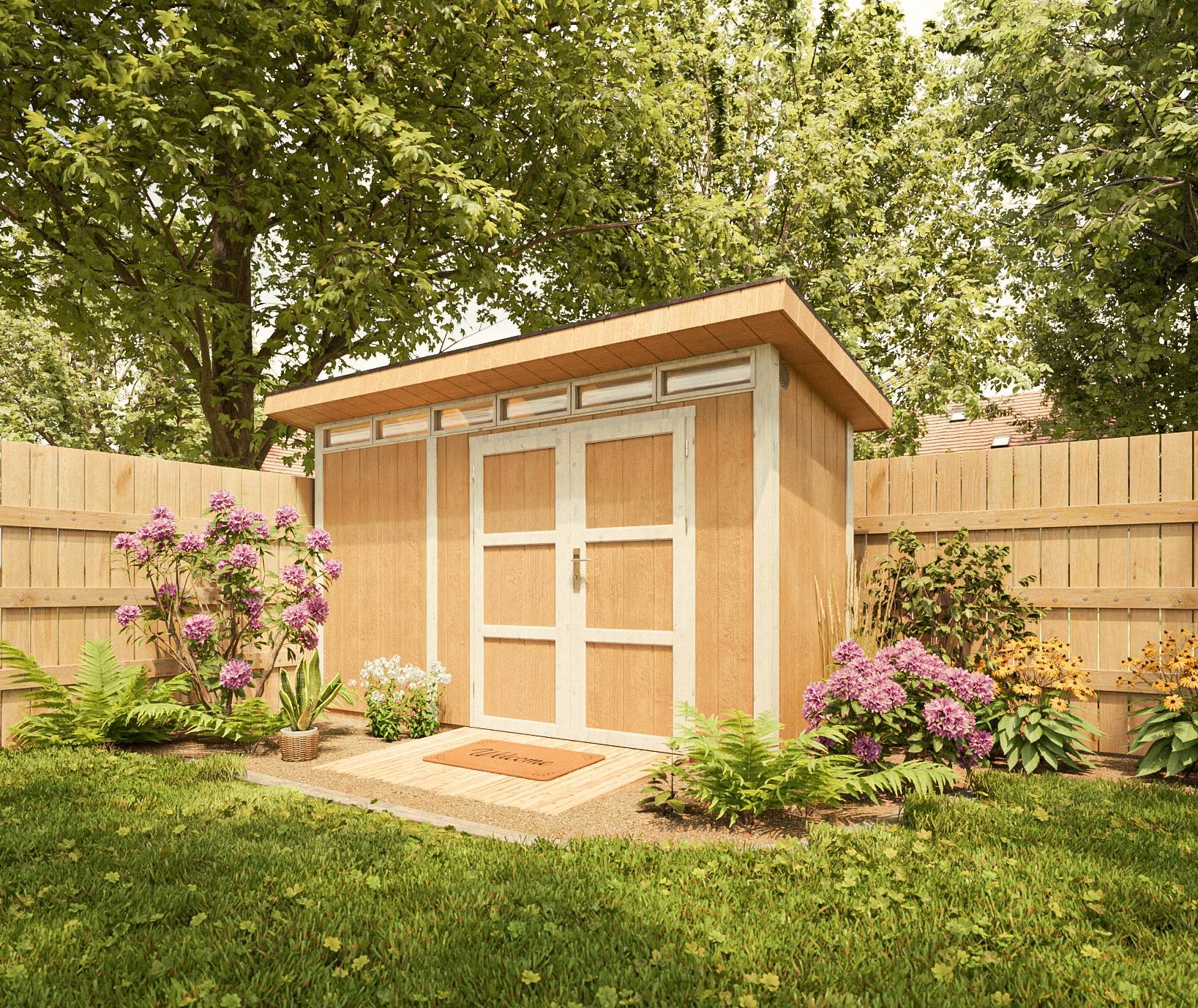 Timbela - Abri de Jardin Qualité Premium 4m² / L161xL412cm - Kit tout compris avec sol, tuiles bitumineuses, set de peinture - Timbela M902A-TERRA BROWN - Image 5