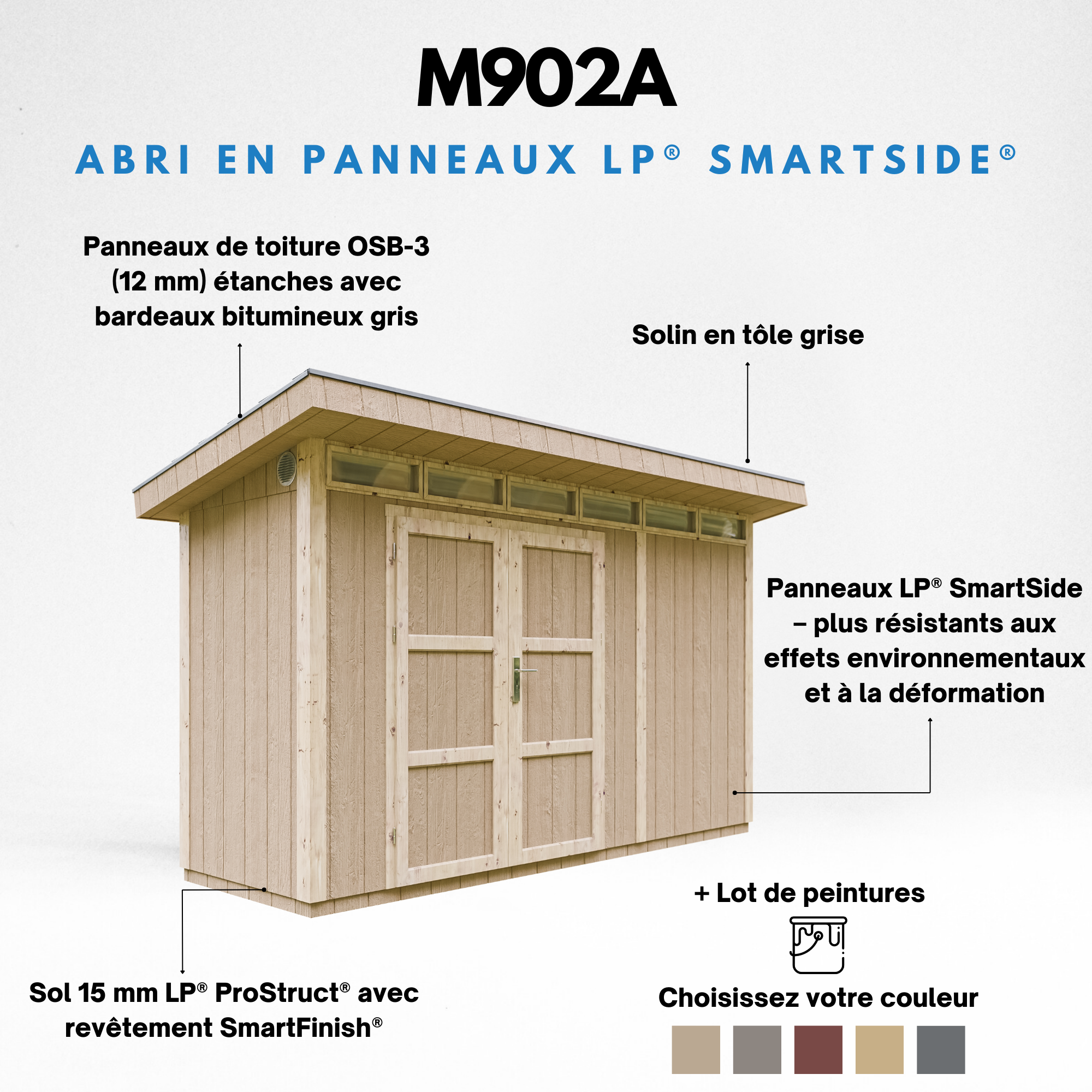 Timbela - Abri de Jardin Qualité Premium 4m² / L161xL412cm - Kit tout compris avec sol, tuiles bitumineuses, set de peinture - Timbela M902A-TERRA BROWN - Image 9