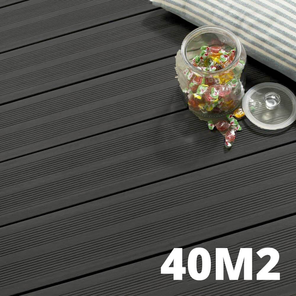 Kit Terrasse ATLANTA 40m² - 122 Lames de Terrasse (220 x 14.5 x 2.25 cm) - Anthracite - Garantie 15 ans - Fixation par Clips - Image 1