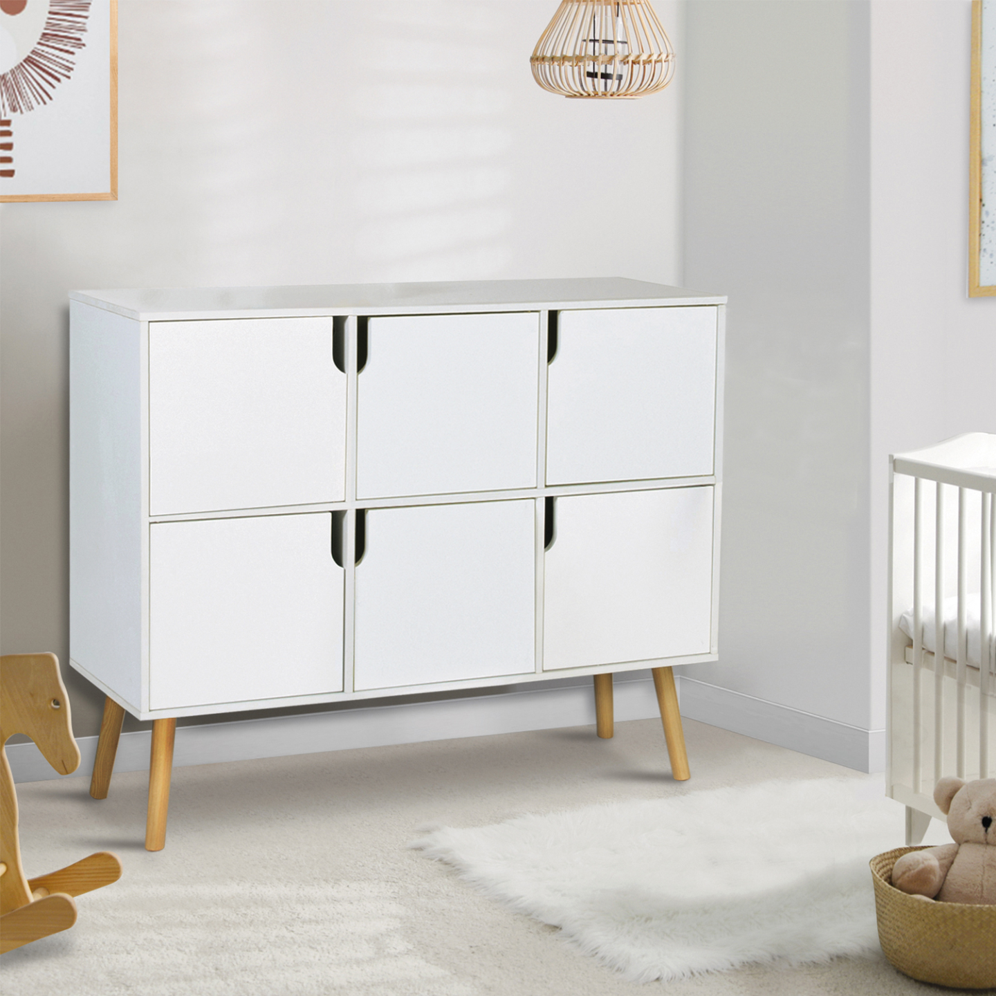 Meuble de rangement cube enfant EMMIE avec 6 cases en bois blanc - Gamm ...
