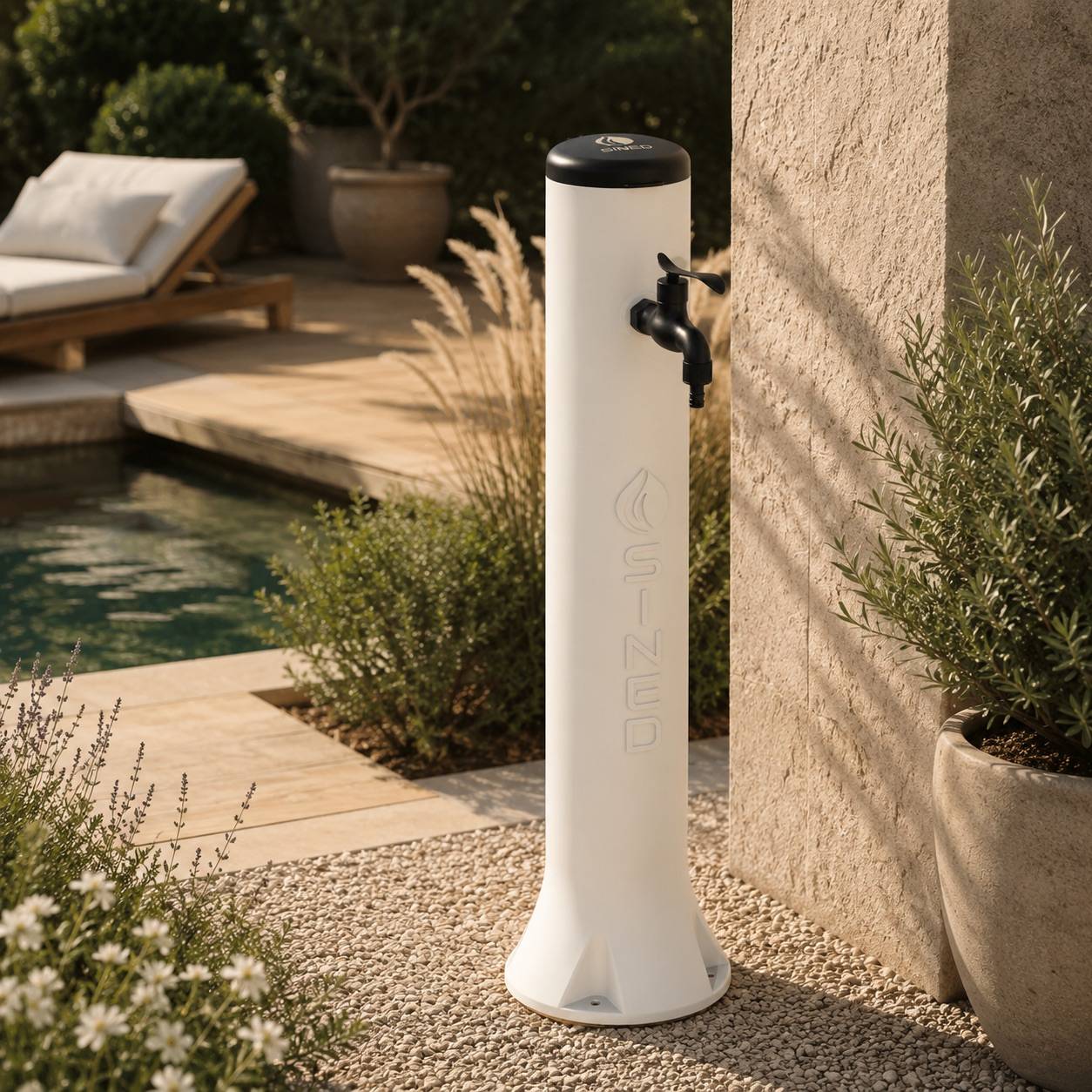Fontaine Blanche En Hdpe Raccords Rapides Sined Fontaine Triton Blanche Hauteur 100 Cm - Image 1