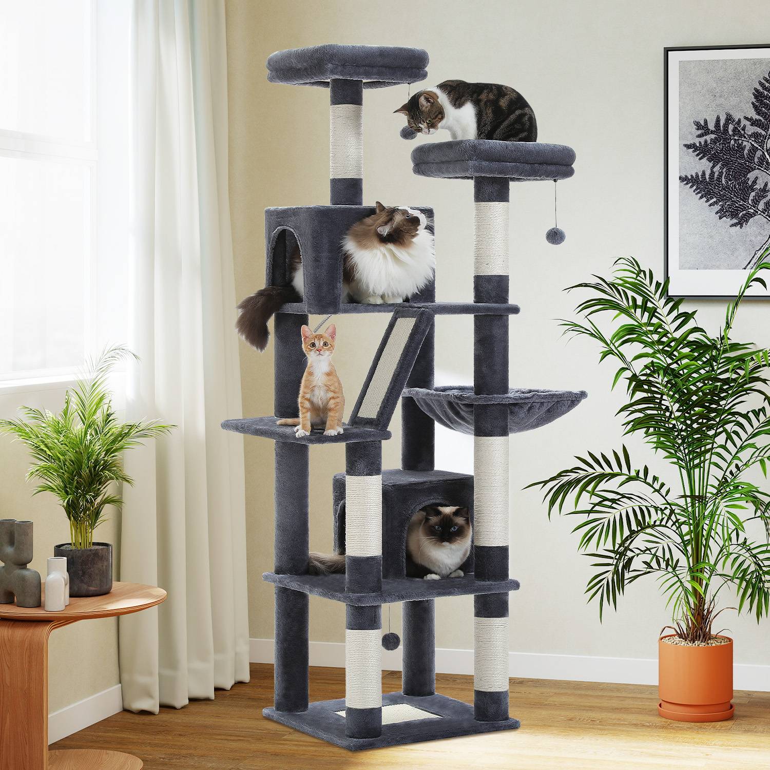 Grand Arbre à Chat Multi-Niveaux 180 cm Gris Foncé PAWZ Road - Image 3