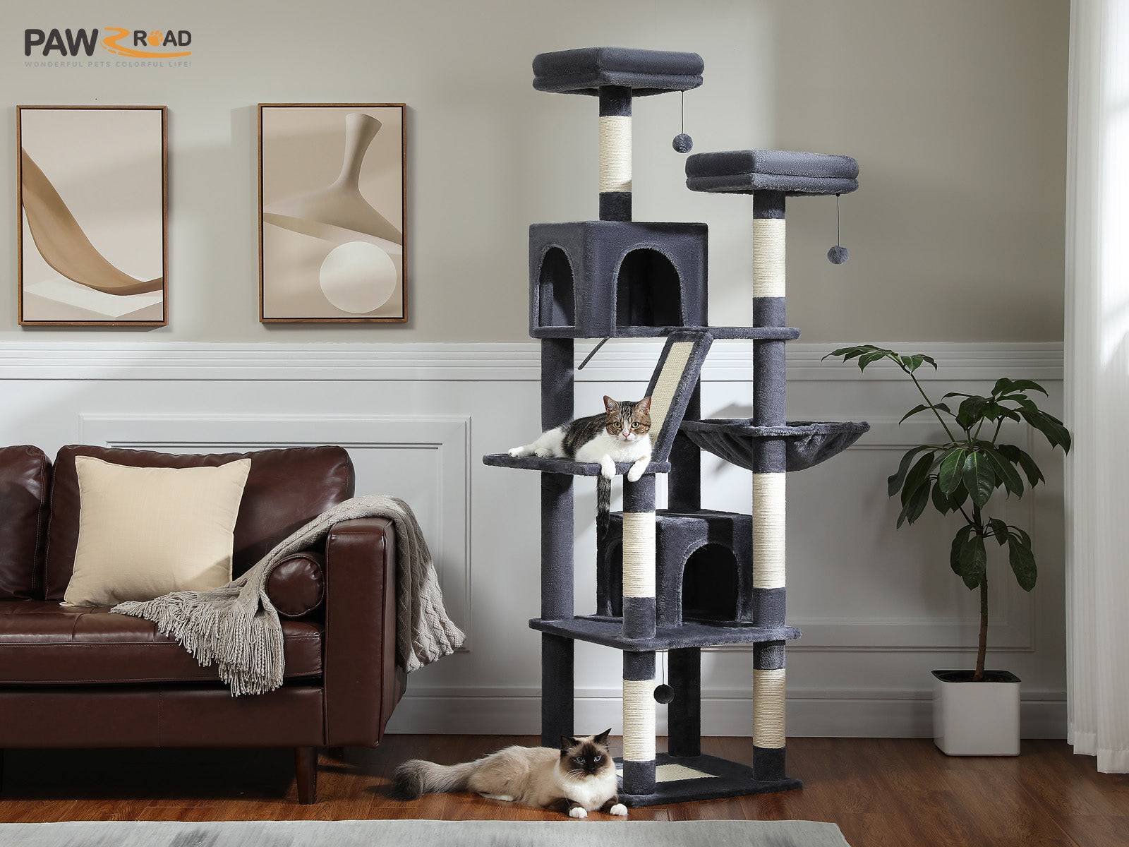 Grand Arbre à Chat Multi-Niveaux 180 cm Gris Foncé PAWZ Road - Image 6
