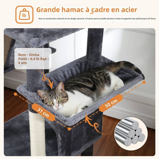 Grand Arbre à Chat Multi-Niveaux 180 cm Gris Foncé PAWZ Road - Image 4