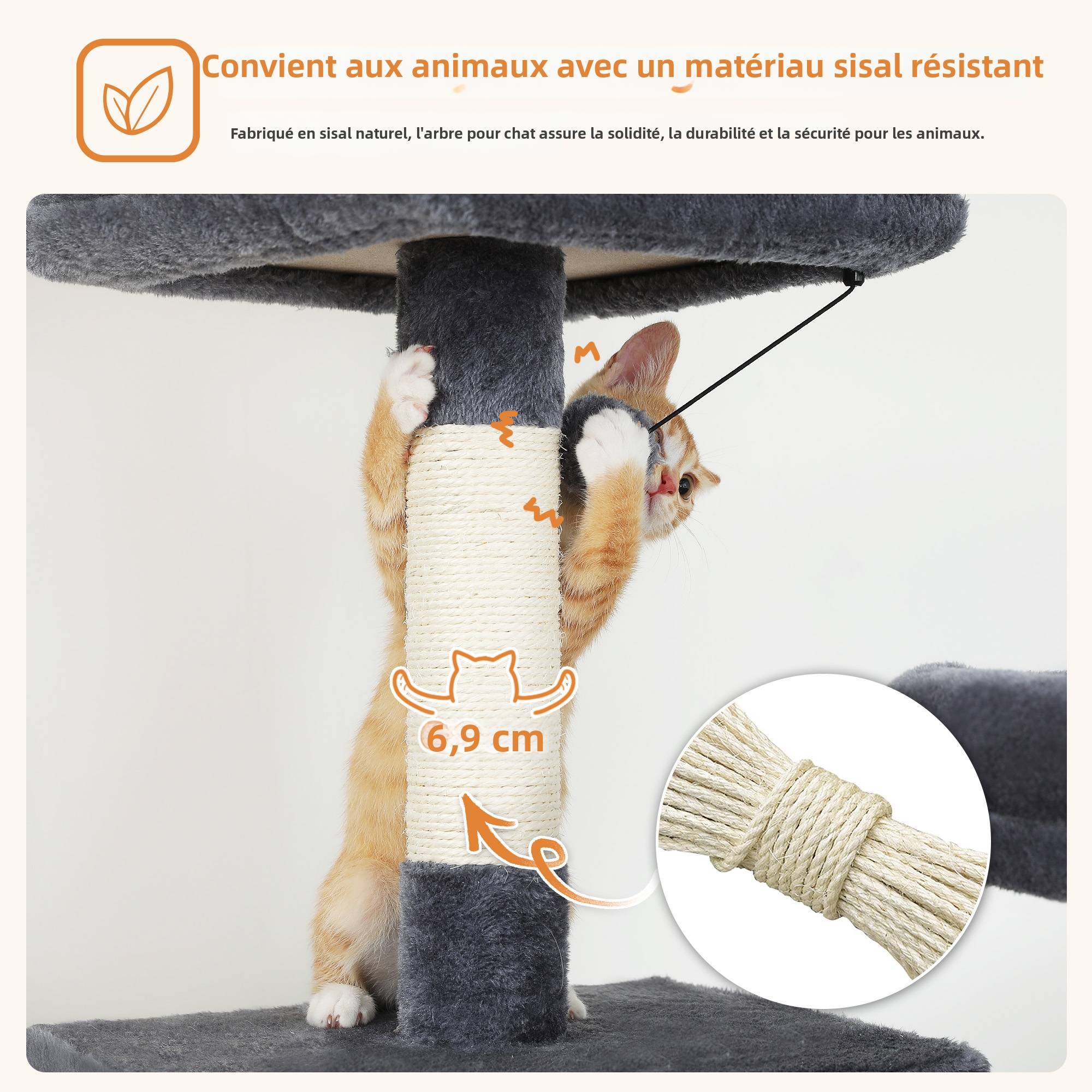 Grand Arbre à Chat Multi-Niveaux 180 cm Gris Foncé PAWZ Road - Image 5