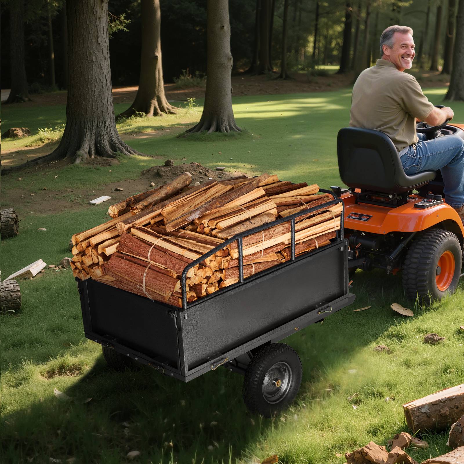 VEVOR Remorque benne basculante 481 L, tracteur tondeuse jardin acier, capacité 272 kg. - Image 8