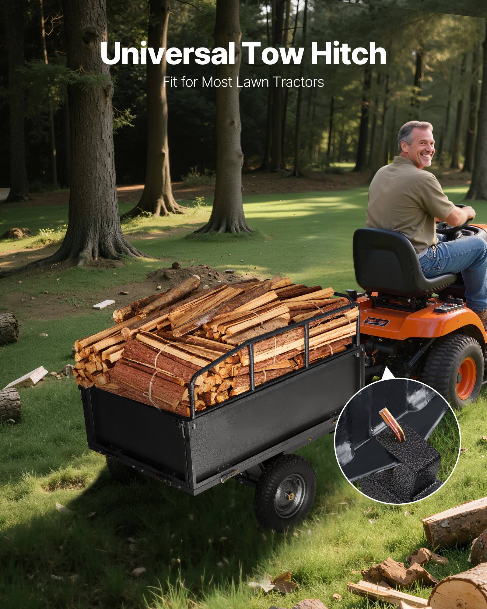 VEVOR Remorque benne basculante 481 L, tracteur tondeuse jardin acier, capacité 272 kg. - Image 2