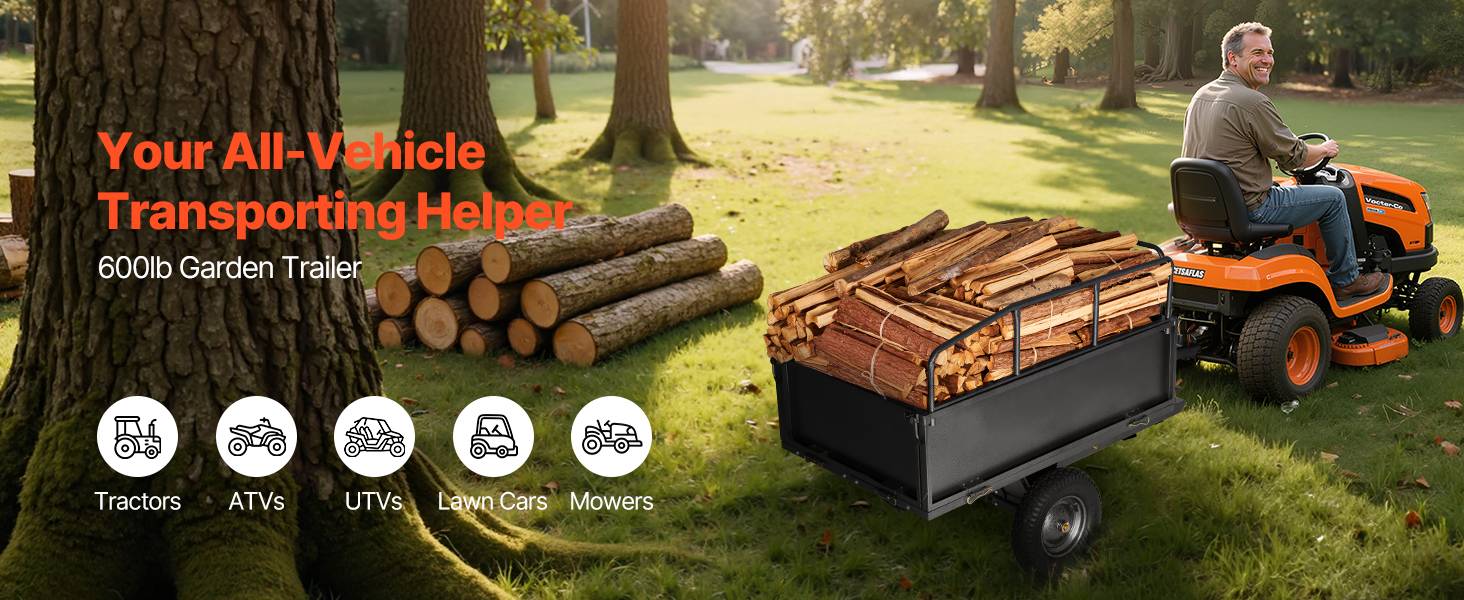 VEVOR Remorque benne basculante 481 L, tracteur tondeuse jardin acier, capacité 272 kg. - Image 9