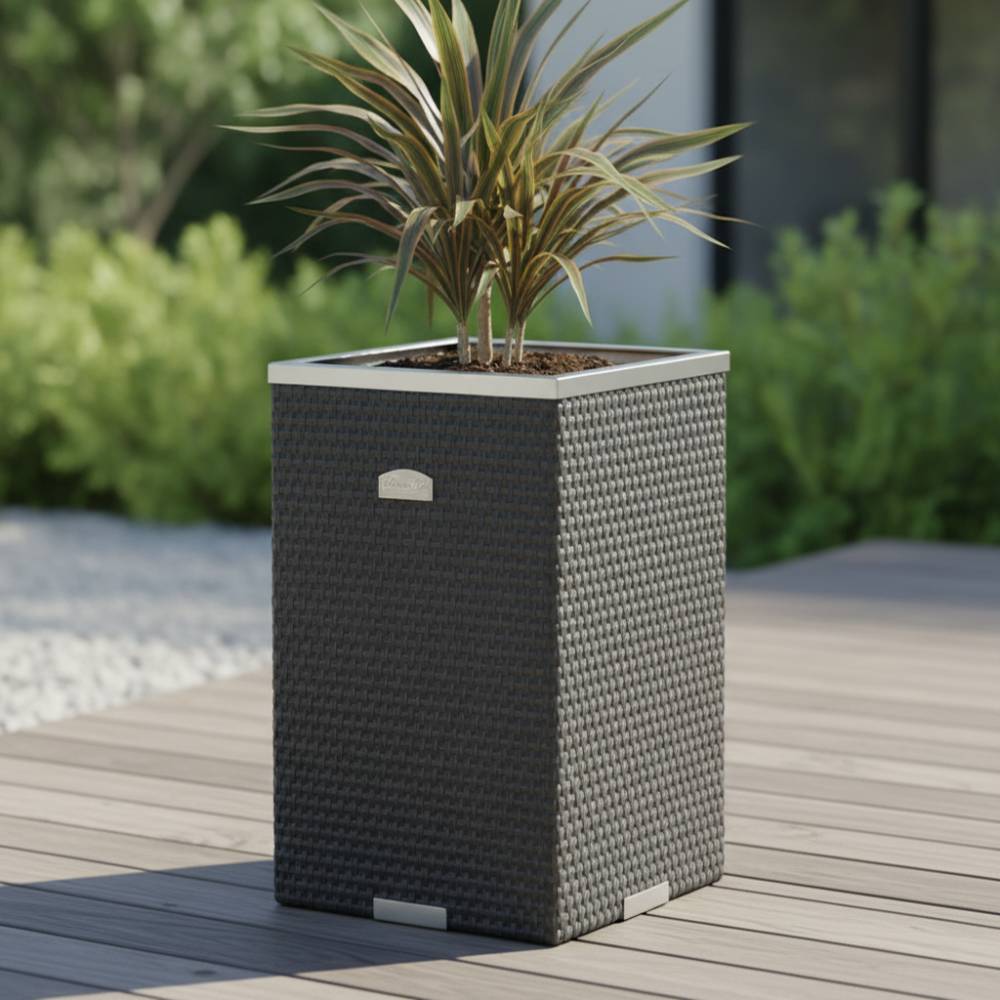 Rattan Art - Jardinière en résine tressée avec cadre en aluminium 35 x 35 x 60 cm - Image 2