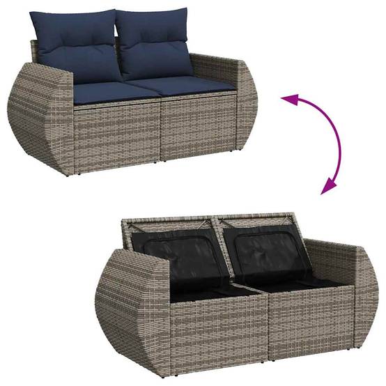 ComfortXL - Salon de jardin 8 places Gris Résine tressée modulable Rangement et table haute Coussins Bleu – ComfortXL Outdoor Living - Image 9