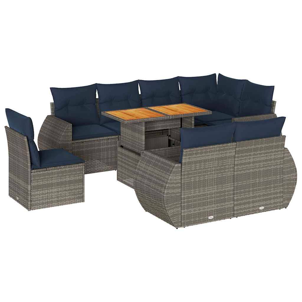 ComfortXL - Salon de jardin 8 places Gris Résine tressée modulable Rangement et table haute Coussins Bleu – ComfortXL Outdoor Living - Image 2