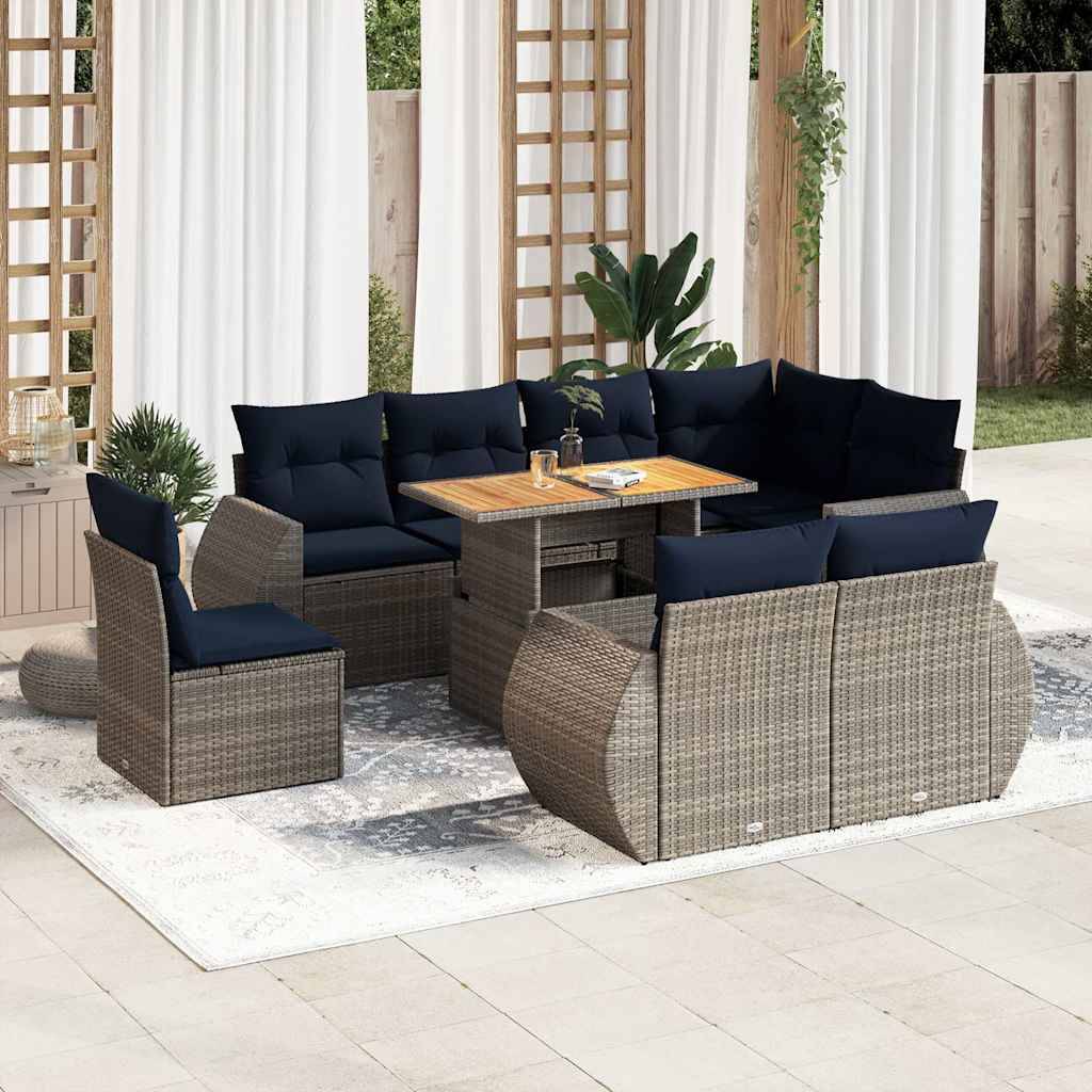 ComfortXL - Salon de jardin 8 places Gris Résine tressée modulable Rangement et table haute Coussins Bleu – ComfortXL Outdoor Living