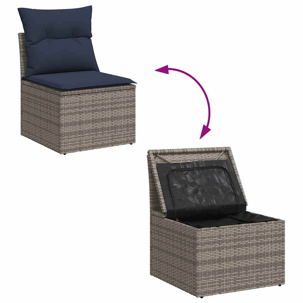 ComfortXL - Salon de jardin 8 places Gris Résine tressée modulable Rangement et table haute Coussins Bleu – ComfortXL Outdoor Living - Image 7