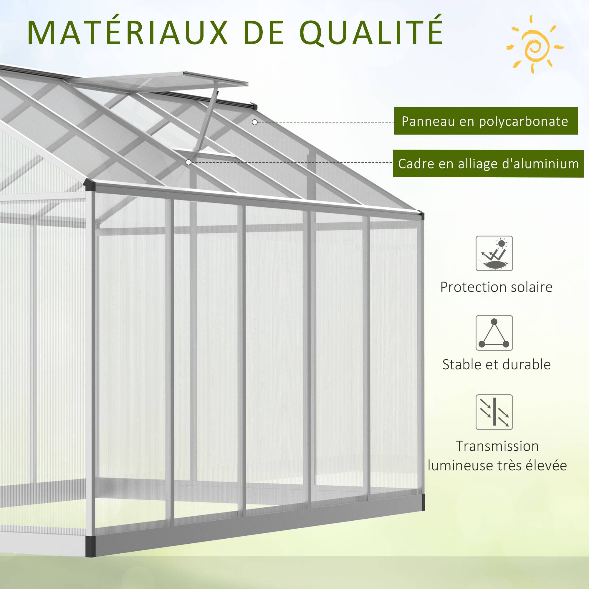 Serre de jardin Aluminium pour plantes et potager Protection optimale 303x183cm Transparent - ComfortXL Outdoor Living - Image 6