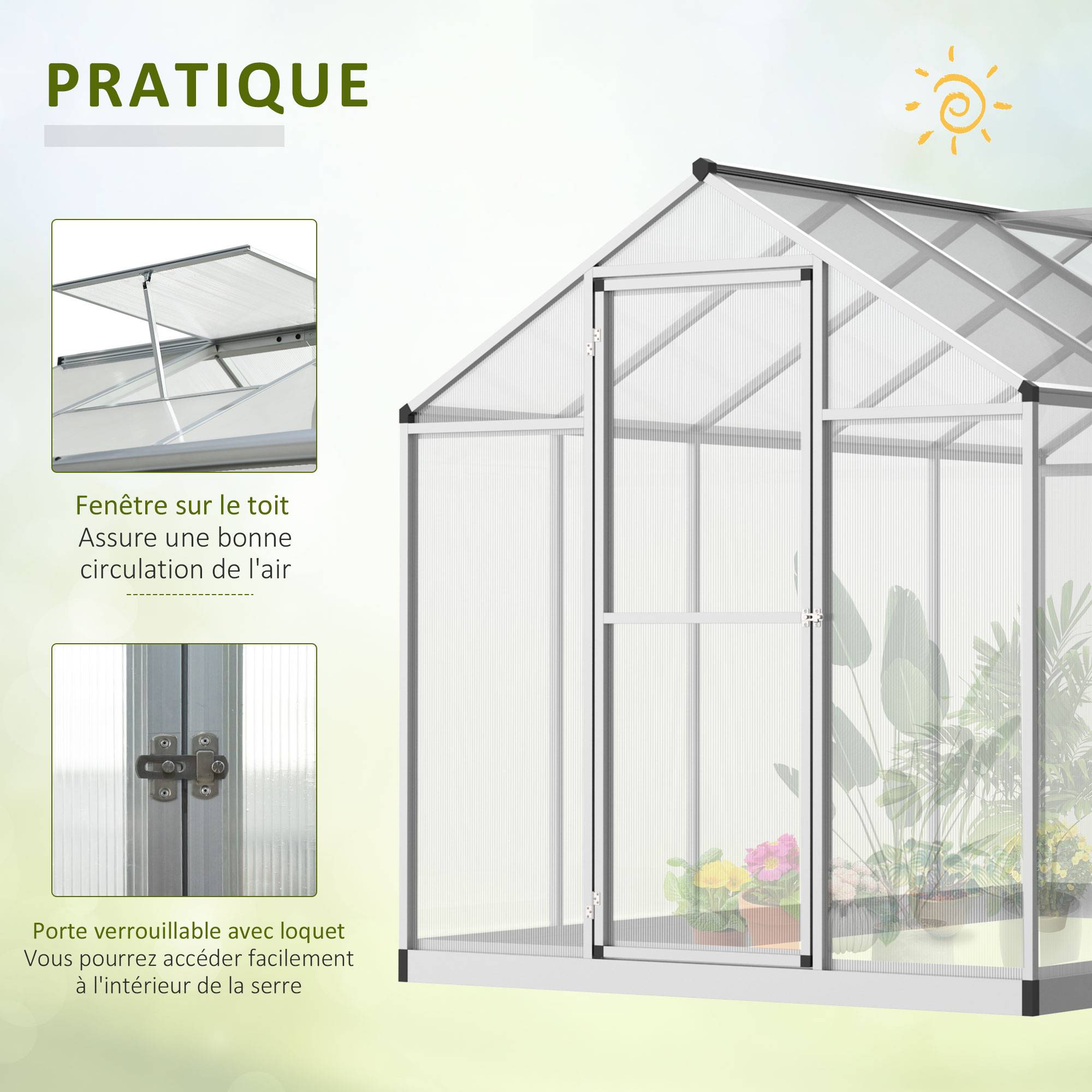 Serre de jardin Aluminium pour plantes et potager Protection optimale 303x183cm Transparent - ComfortXL Outdoor Living - Image 7