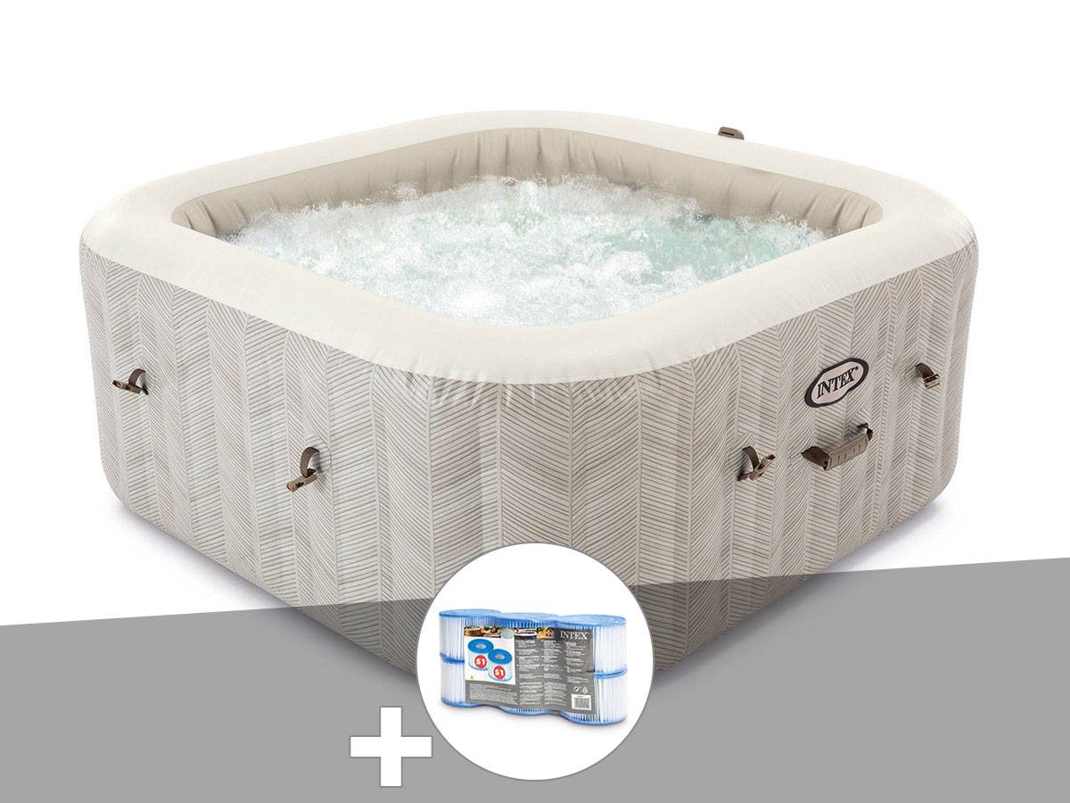 Kit spa gonflable Intex PureSpa Chevron carré Bulles 6 places + 6 filtres - Image 1