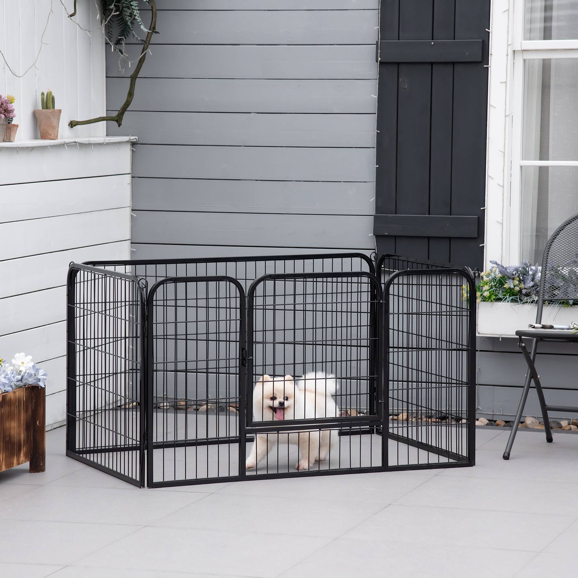 Luxe parc enclos modulable acier 4 panneaux et 1 porte pour chiens, lapins, rongeurs, petits animaux, intérieur et extérieur 125L x 70H cm noir - Image 3