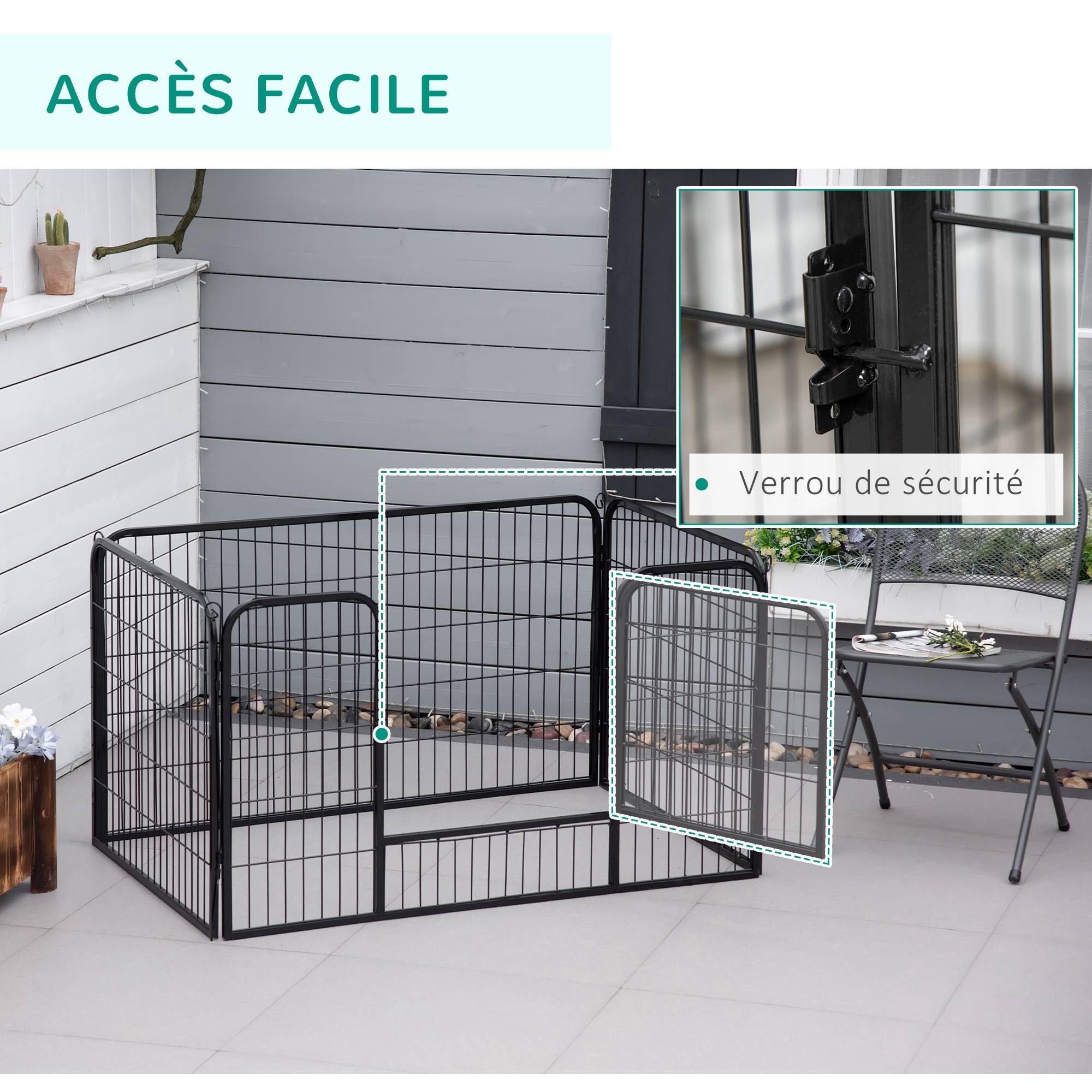 Luxe parc enclos modulable acier 4 panneaux et 1 porte pour chiens, lapins, rongeurs, petits animaux, intérieur et extérieur 125L x 70H cm noir - Image 8