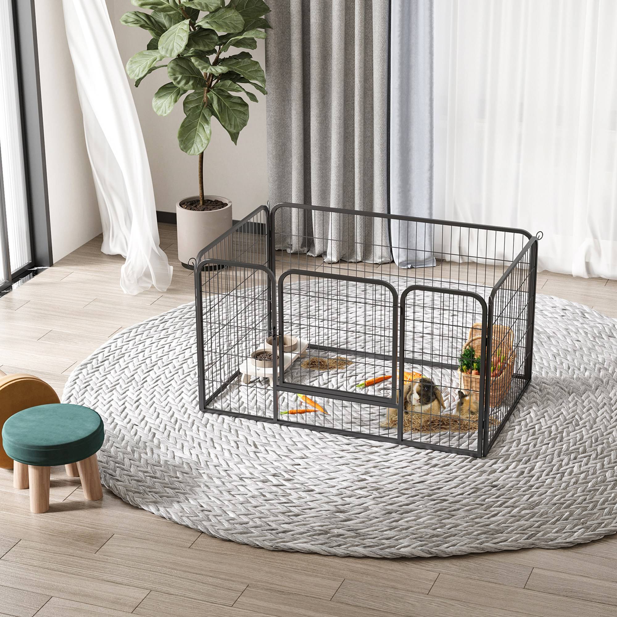Luxe parc enclos modulable acier 4 panneaux et 1 porte pour chiens, lapins, rongeurs, petits animaux, intérieur et extérieur 125L x 70H cm noir - Image 4