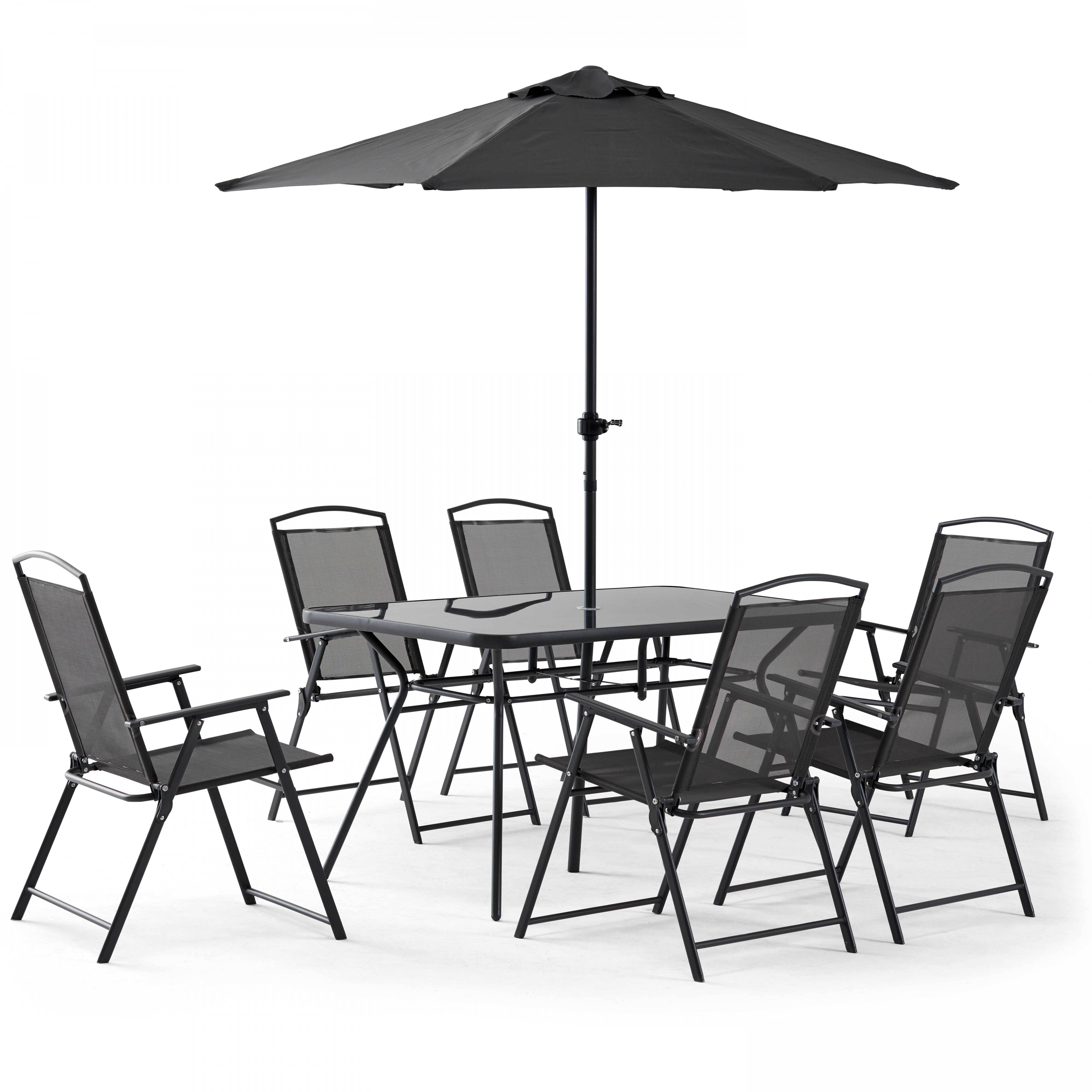 Oviala - Salon de jardin 6 places avec table pliante, chaises pliantes et parasol central inclus – Oviala - Image 2