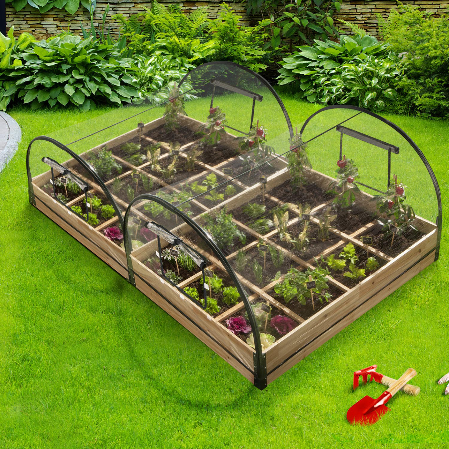 Lot de 2 carrés potager 1,15x0.80 m 12 compartiments + housses - Image 1