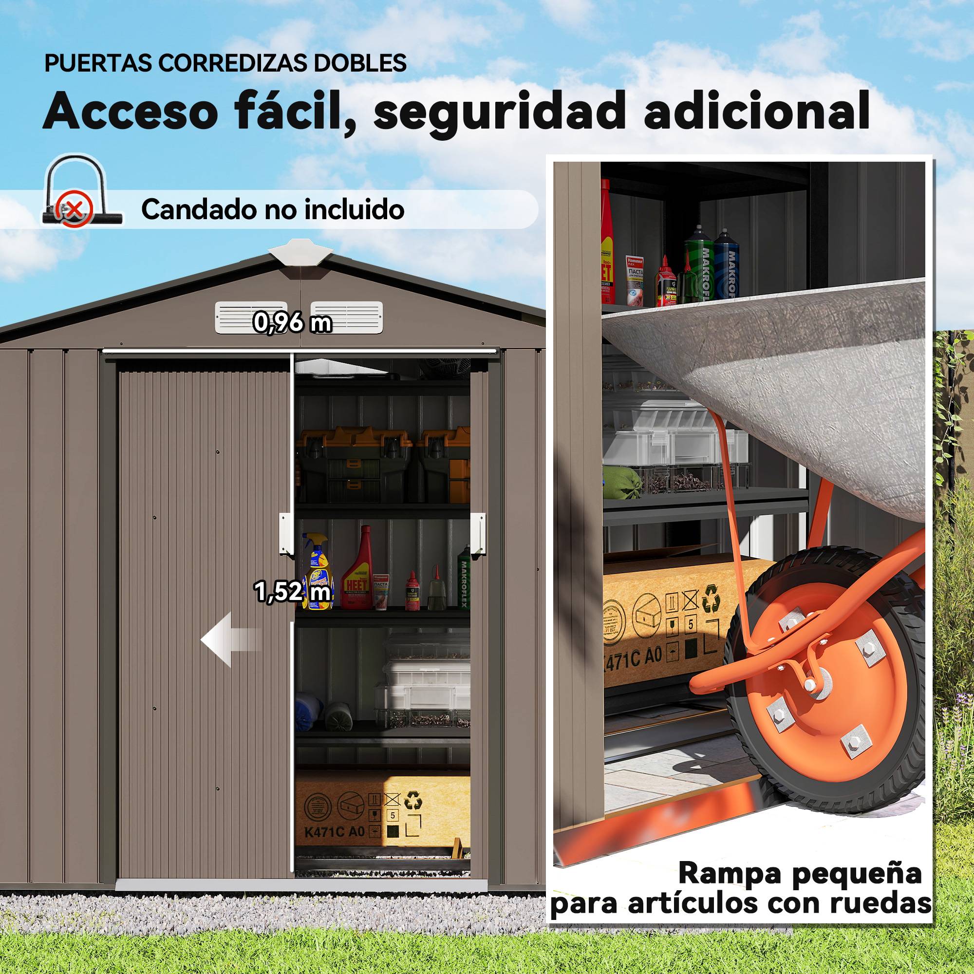 Abri de jardin acier galvanisé extérieur protection outils 213x130x185cm marron - ComfortXL Outdoor Living - Image 7
