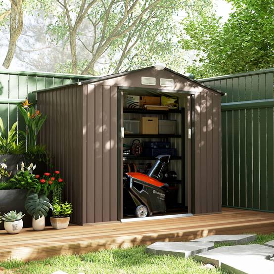 Abri de jardin acier galvanisé extérieur protection outils 213x130x185cm marron - ComfortXL Outdoor Living - Image 4