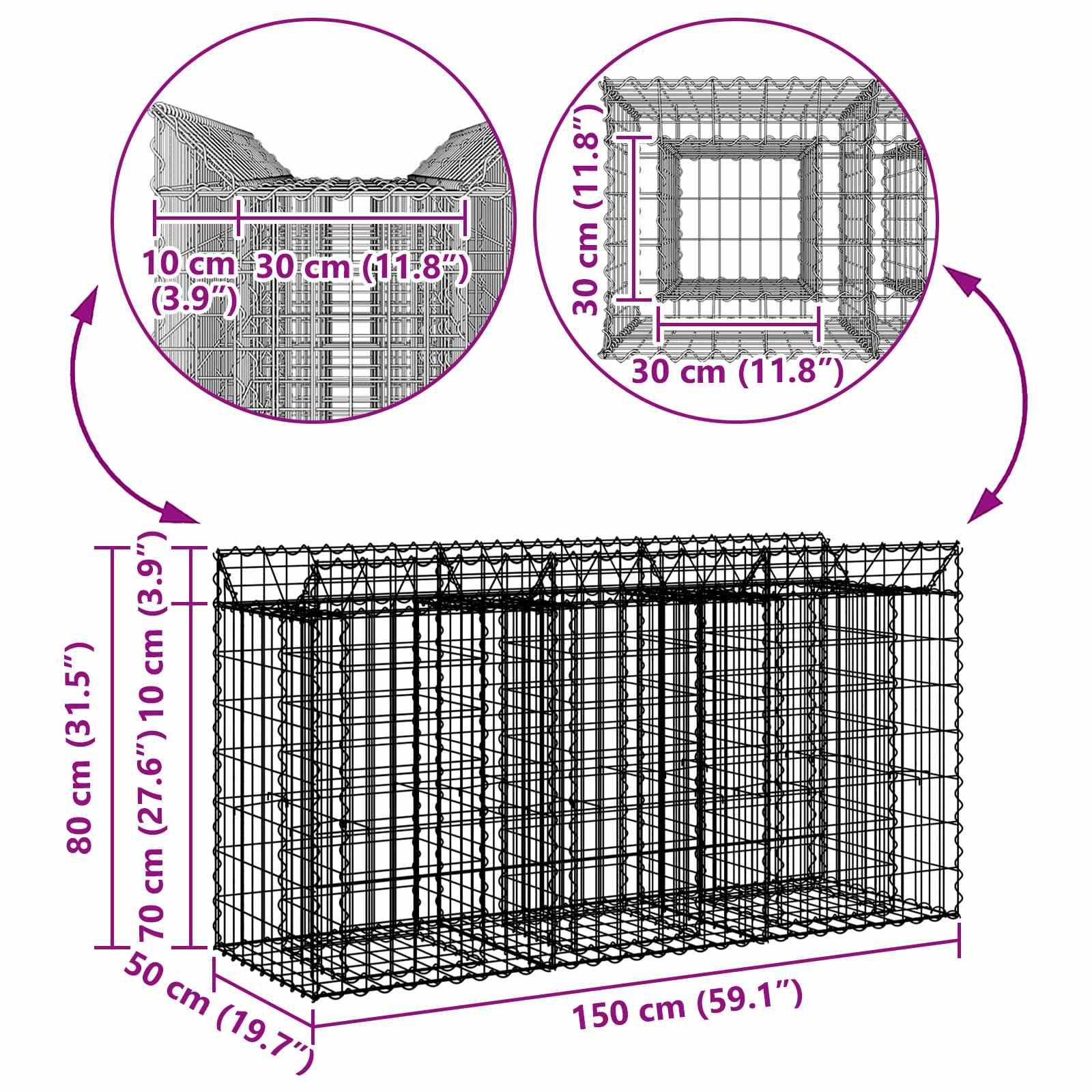 PANGIVO - Lit surélevé gabion Acier galvanisé Argenté 150 x 50 x 80 cm - PANGIVO - Image 9