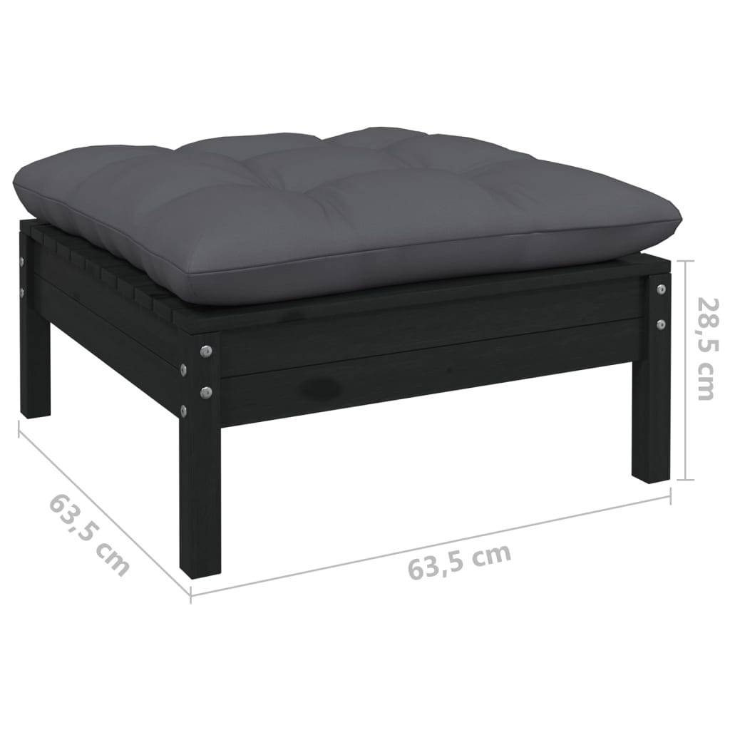 Helloshop26 - Salon de jardin meuble d'extérieur ensemble de mobilier 7 pièces avec coussins noir bois de pin massif - Image 2
