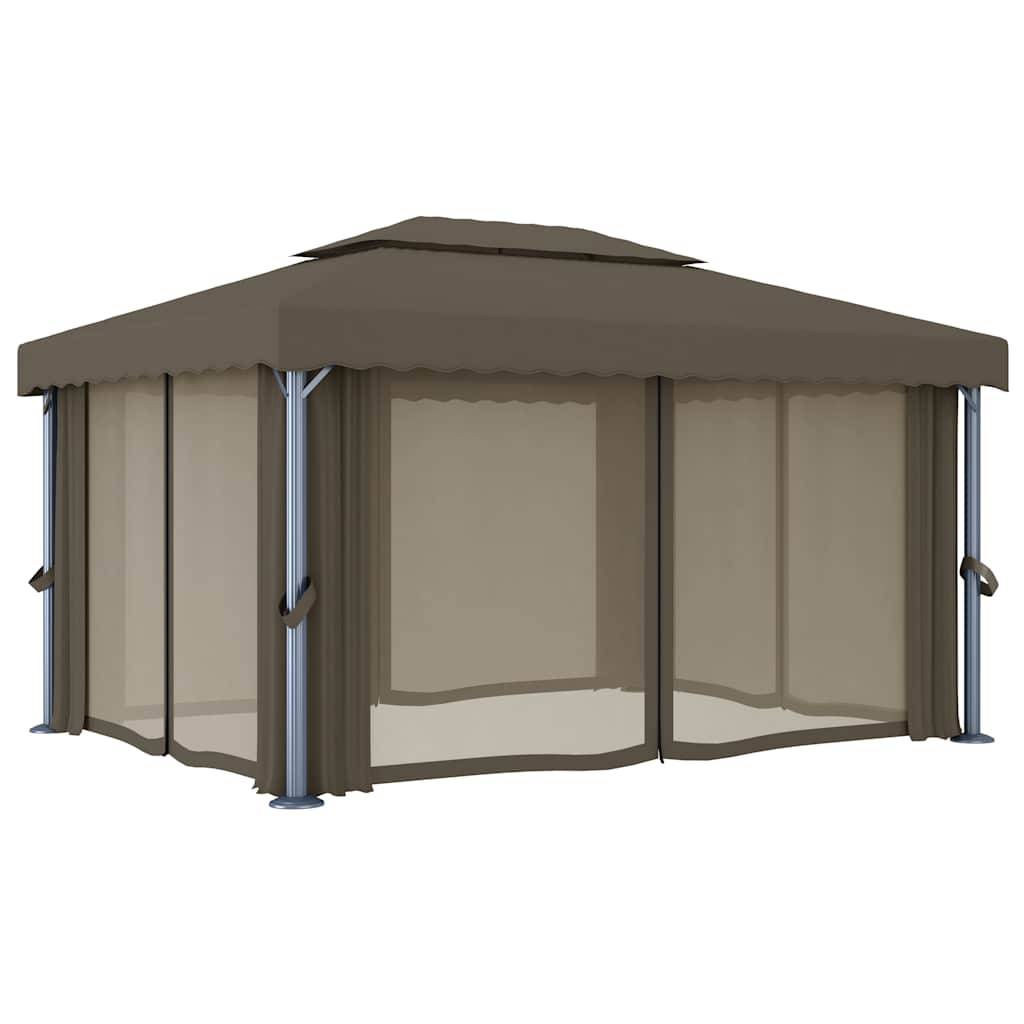 Abri de Jardin Aluminium avec Rideaux Moustiquaires et Lumières LED Énergie Solaire Taupe 4x3 m – ComfortXL Outdoor Living - Image 6