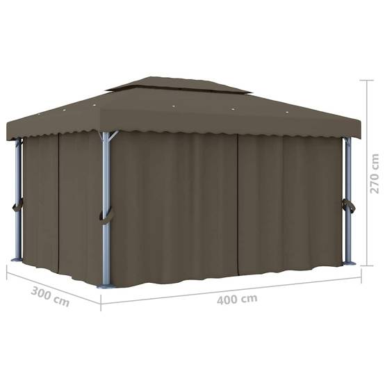 Abri de Jardin Aluminium avec Rideaux Moustiquaires et Lumières LED Énergie Solaire Taupe 4x3 m – ComfortXL Outdoor Living - Image 5