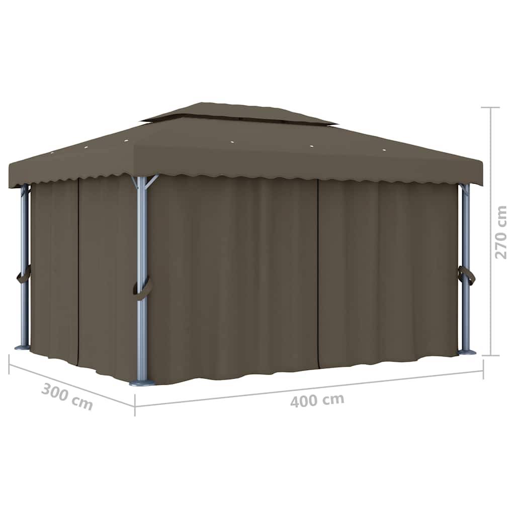 Abri de Jardin Aluminium avec Rideaux Moustiquaires et Lumières LED Énergie Solaire Taupe 4x3 m – ComfortXL Outdoor Living - Image 5