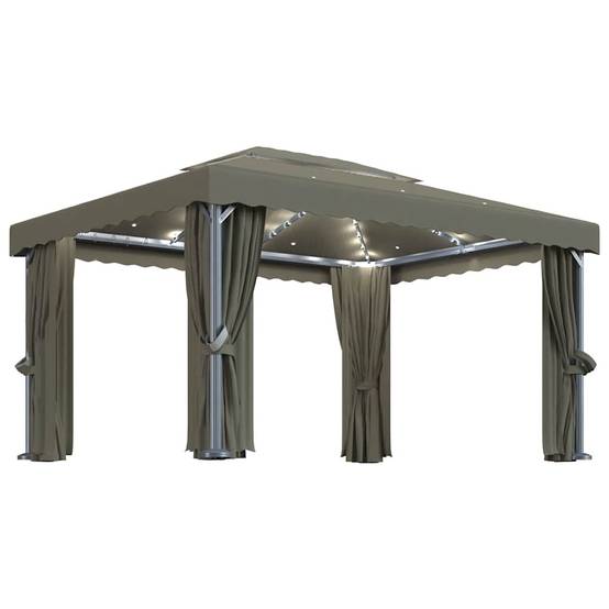 Abri de Jardin Aluminium avec Rideaux Moustiquaires et Lumières LED Énergie Solaire Taupe 4x3 m – ComfortXL Outdoor Living - Image 2