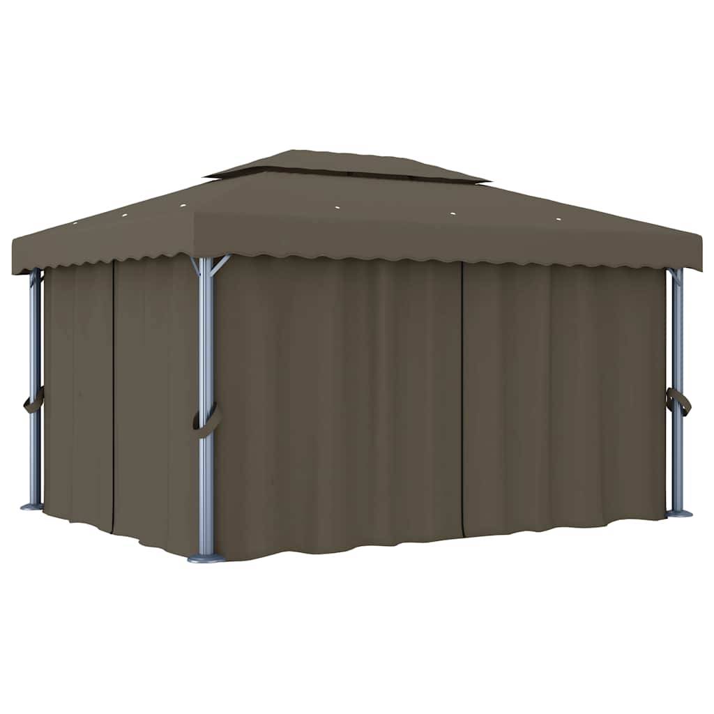Abri de Jardin Aluminium avec Rideaux Moustiquaires et Lumières LED Énergie Solaire Taupe 4x3 m – ComfortXL Outdoor Living - Image 3