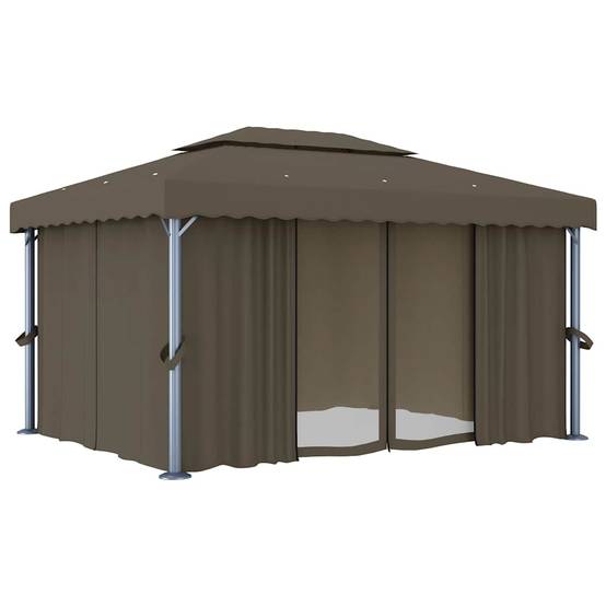 Abri de Jardin Aluminium avec Rideaux Moustiquaires et Lumières LED Énergie Solaire Taupe 4x3 m – ComfortXL Outdoor Living - Image 4