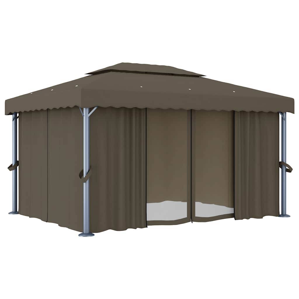 Abri de Jardin Aluminium avec Rideaux Moustiquaires et Lumières LED Énergie Solaire Taupe 4x3 m – ComfortXL Outdoor Living - Image 4