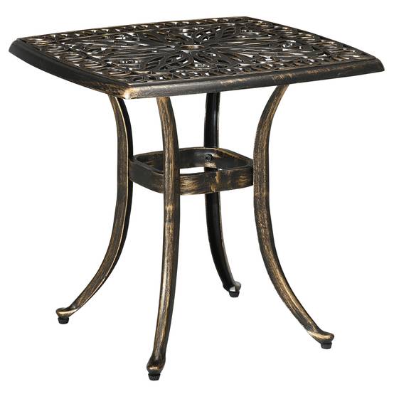 Table de jardin décorative de style vintage, avec trou pour parasol, en aluminium moulé, couleur bronze, 54 x 54 x 52,5 cm - Image 2