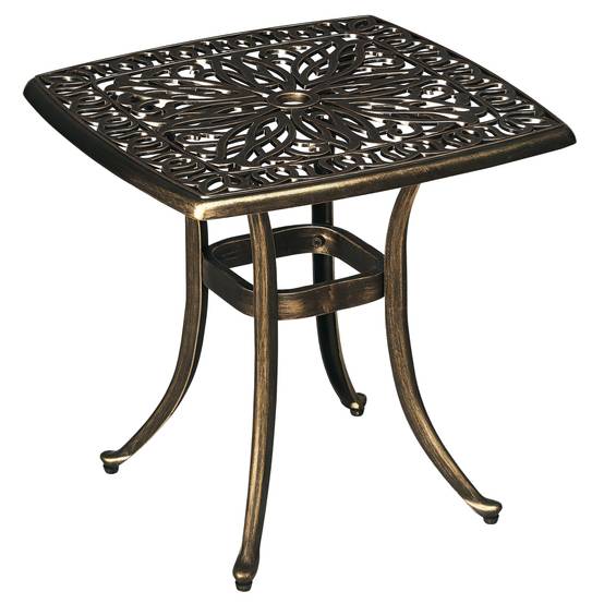 Table de jardin décorative de style vintage, avec trou pour parasol, en aluminium moulé, couleur bronze, 54 x 54 x 52,5 cm - Image 1