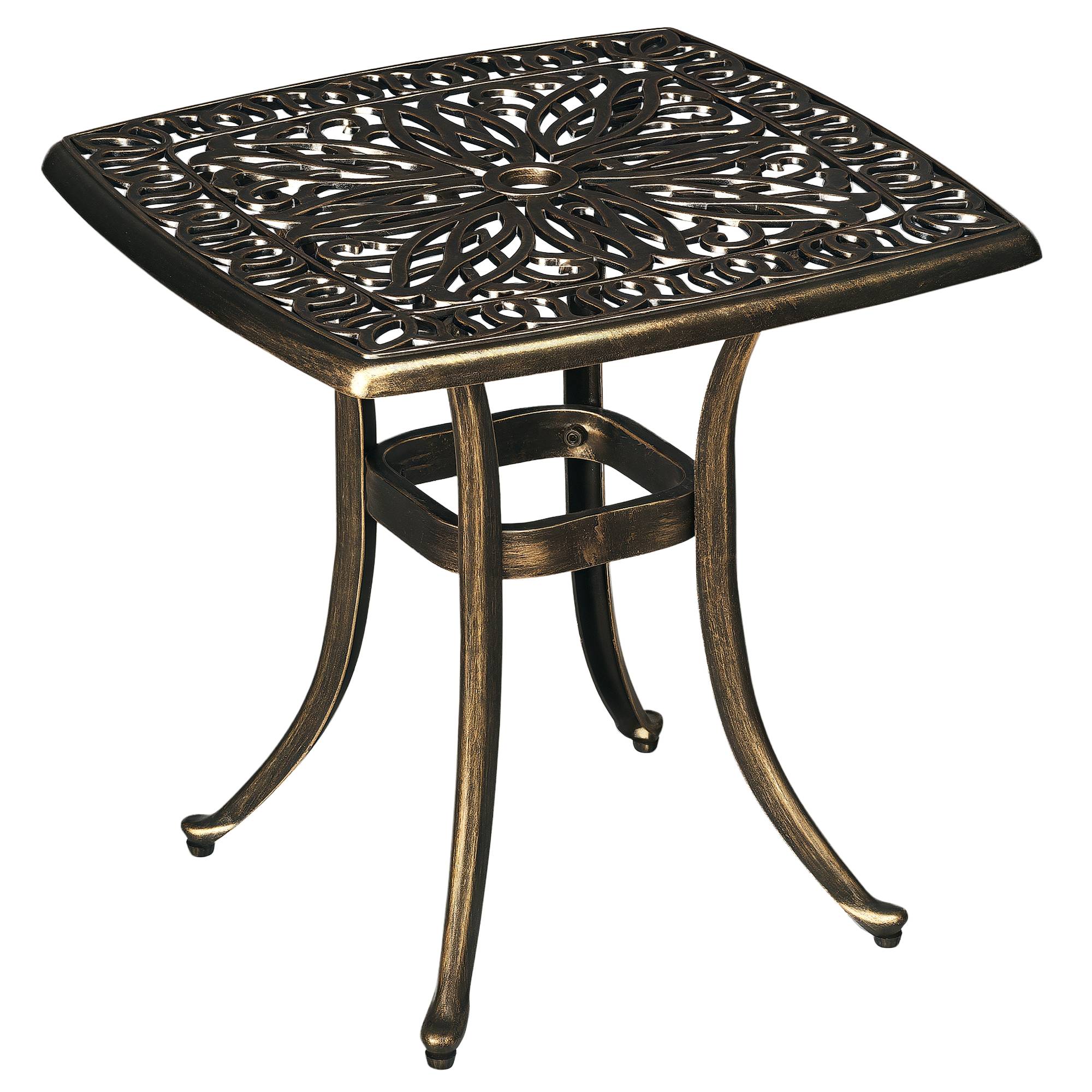 Table de jardin décorative de style vintage, avec trou pour parasol, en aluminium moulé, couleur bronze, 54 x 54 x 52,5 cm - Image 1