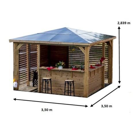 Pool house BLUETERM  en bois massif traité très haute température  2 parois avec ventelles et 2 parois avec comptoirs / Très belle finition bois - Image 6