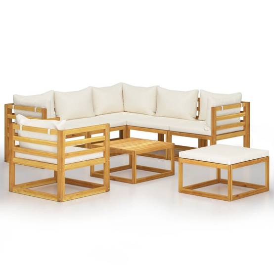 Vidaxl - Salon de jardin 8 pcs avec coussin Crème Bois d'acacia solide vidaXL 3057645 - Image 2