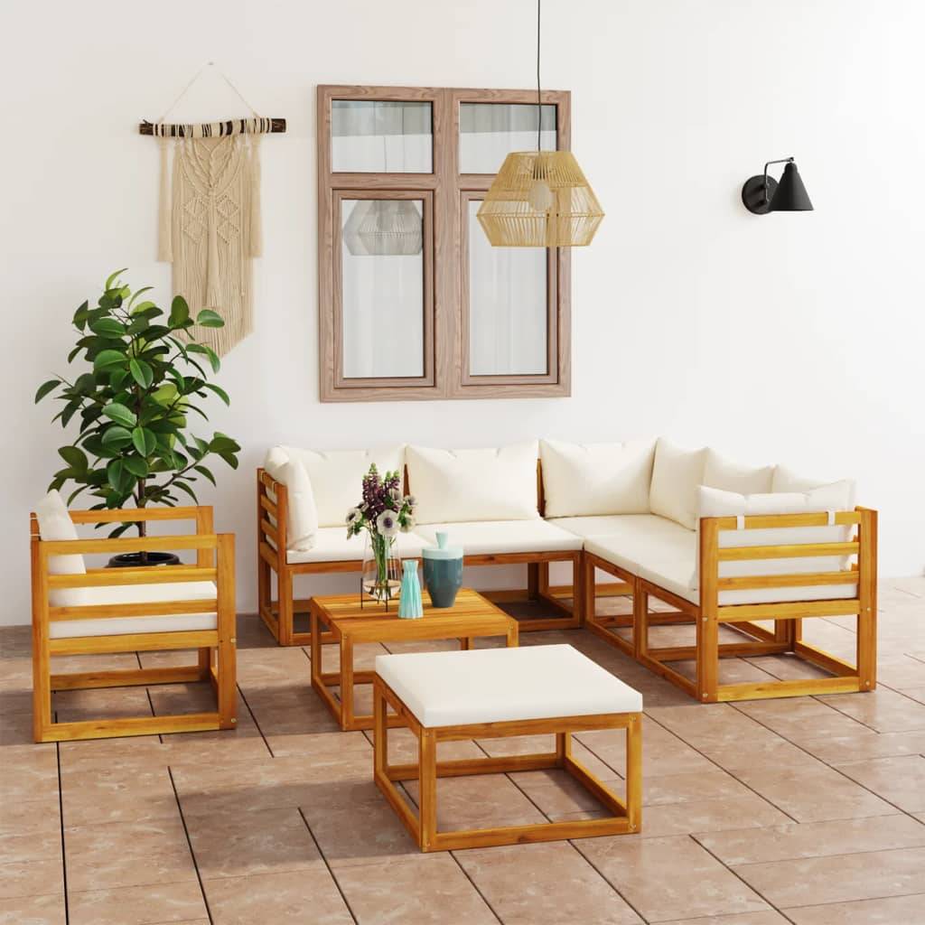 Vidaxl - Salon de jardin 8 pcs avec coussin Crème Bois d'acacia solide vidaXL 3057645 - Image 1