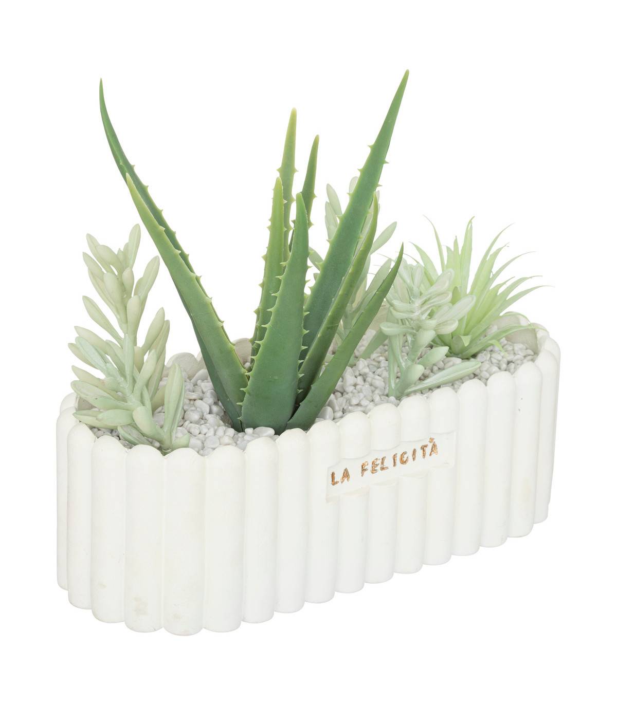 Plantes artificielles dans une Jardinière en céramique L 35 x H 15 cm - Image 1