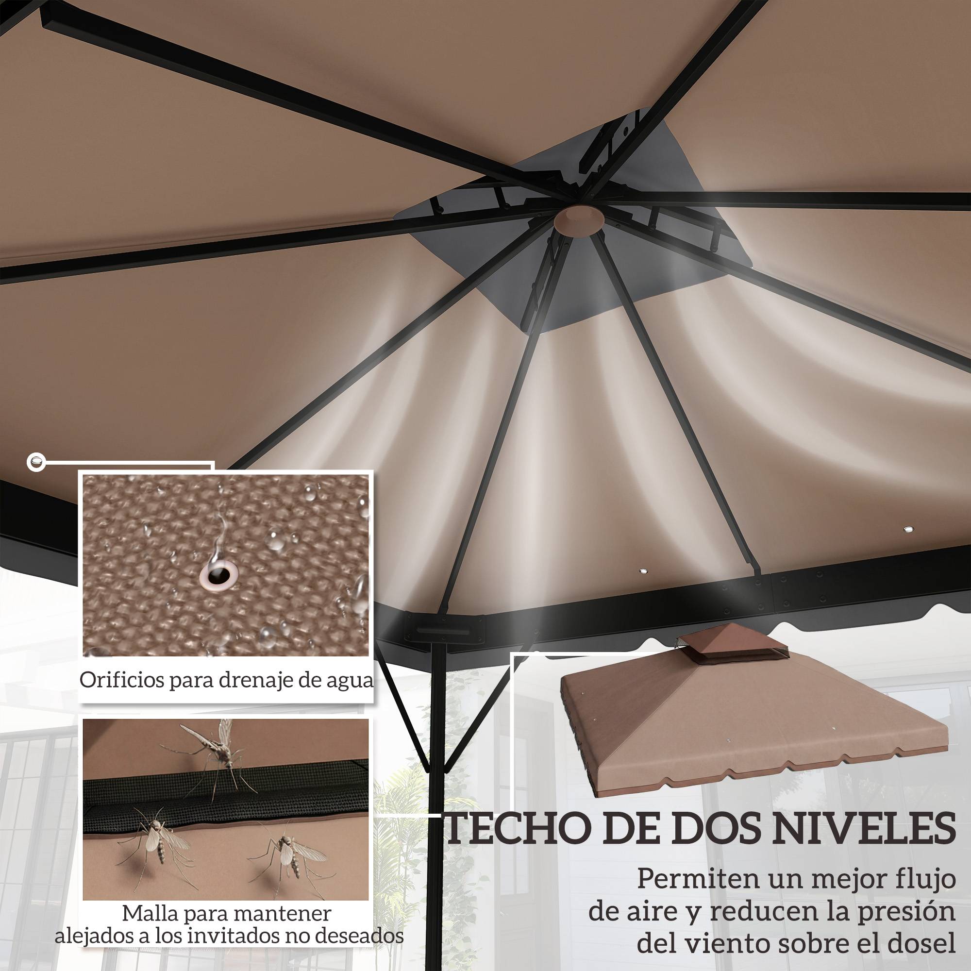 Toile de Rechange 3x3m pour Tonnelle Double Toit Polyester Anti-UV Kaki - ComfortXL Outdoor Living - Image 6