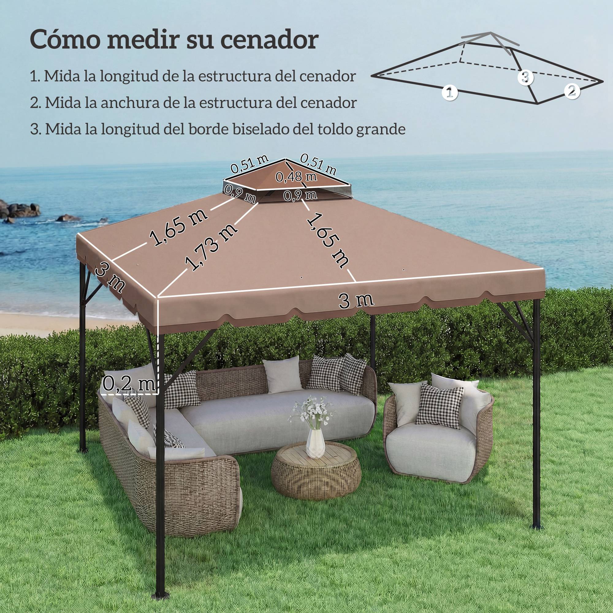 Toile de Rechange 3x3m pour Tonnelle Double Toit Polyester Anti-UV Kaki - ComfortXL Outdoor Living - Image 5