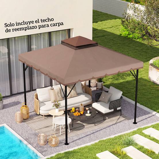 Toile de Rechange 3x3m pour Tonnelle Double Toit Polyester Anti-UV Kaki - ComfortXL Outdoor Living - Image 3