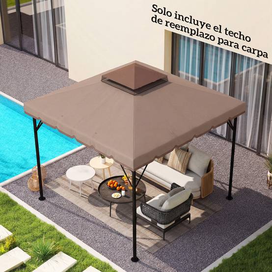 Toile de Rechange 3x3m pour Tonnelle Double Toit Polyester Anti-UV Kaki - ComfortXL Outdoor Living - Image 9