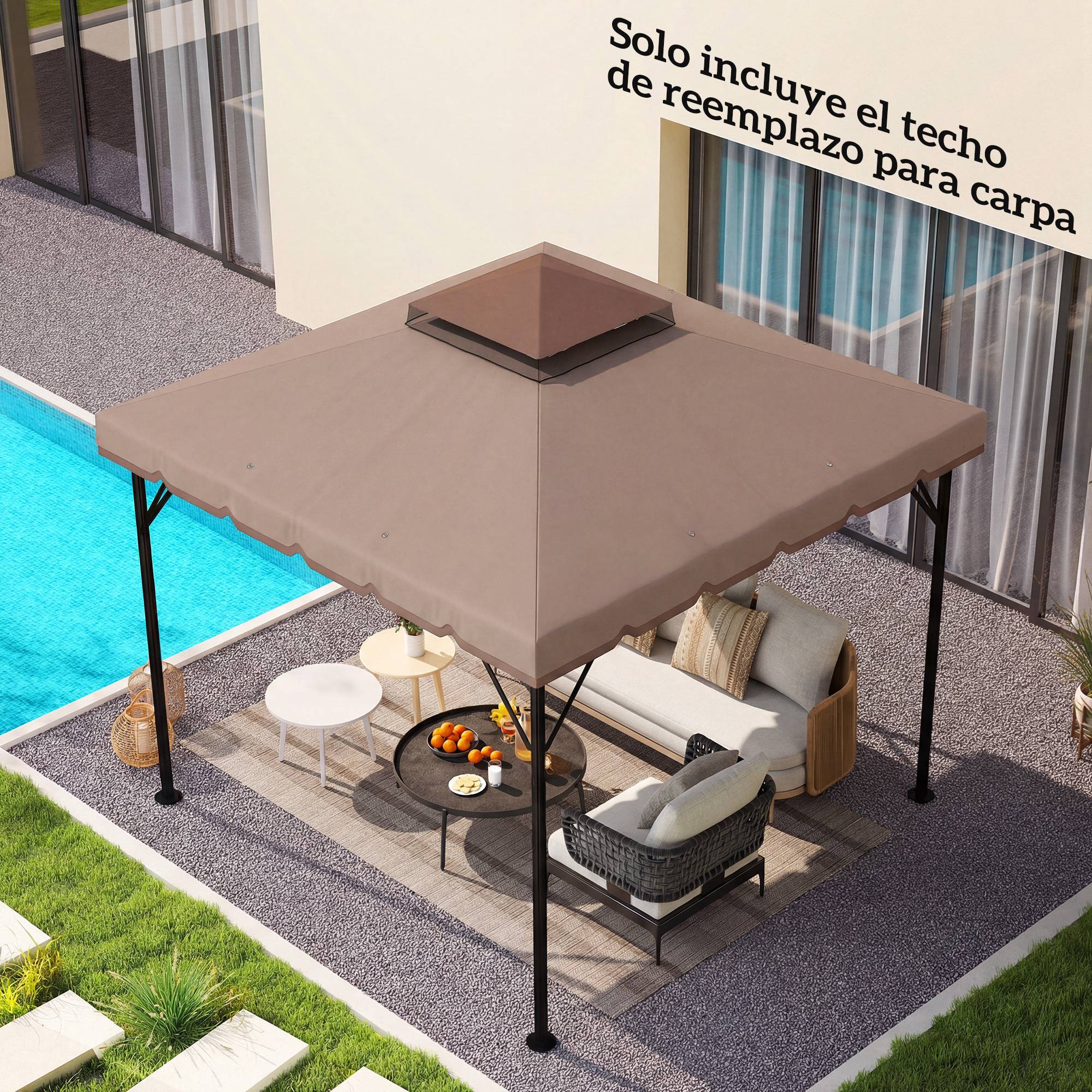 Toile de Rechange 3x3m pour Tonnelle Double Toit Polyester Anti-UV Kaki - ComfortXL Outdoor Living - Image 9